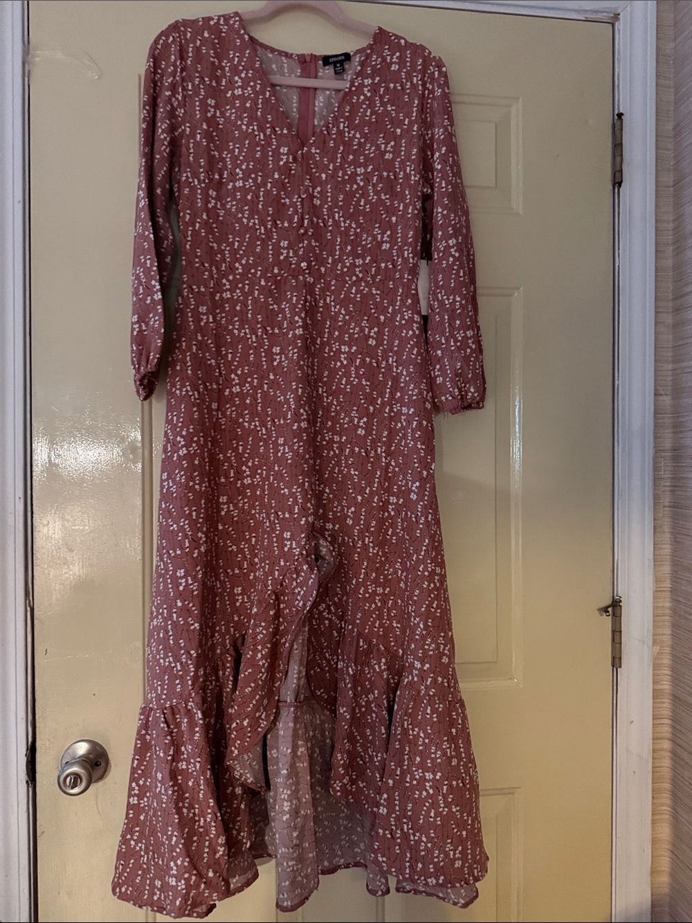 Episode LA Rust/Brown Floral Long Sleeve Ruffled Midi Dress - High/low - Picture 7 of 13
